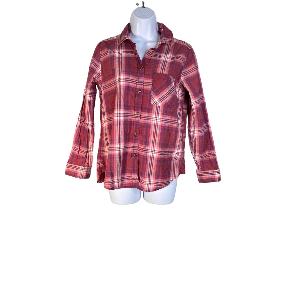 American Eagle Outfitters Womens Boyfriend Shirt Button Up Plaid Red White Small